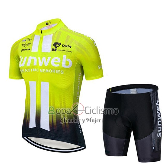 Sunweb Ropa Ciclismo Culotte Corto 2019 Mangas Cortas AMarillo Blanco